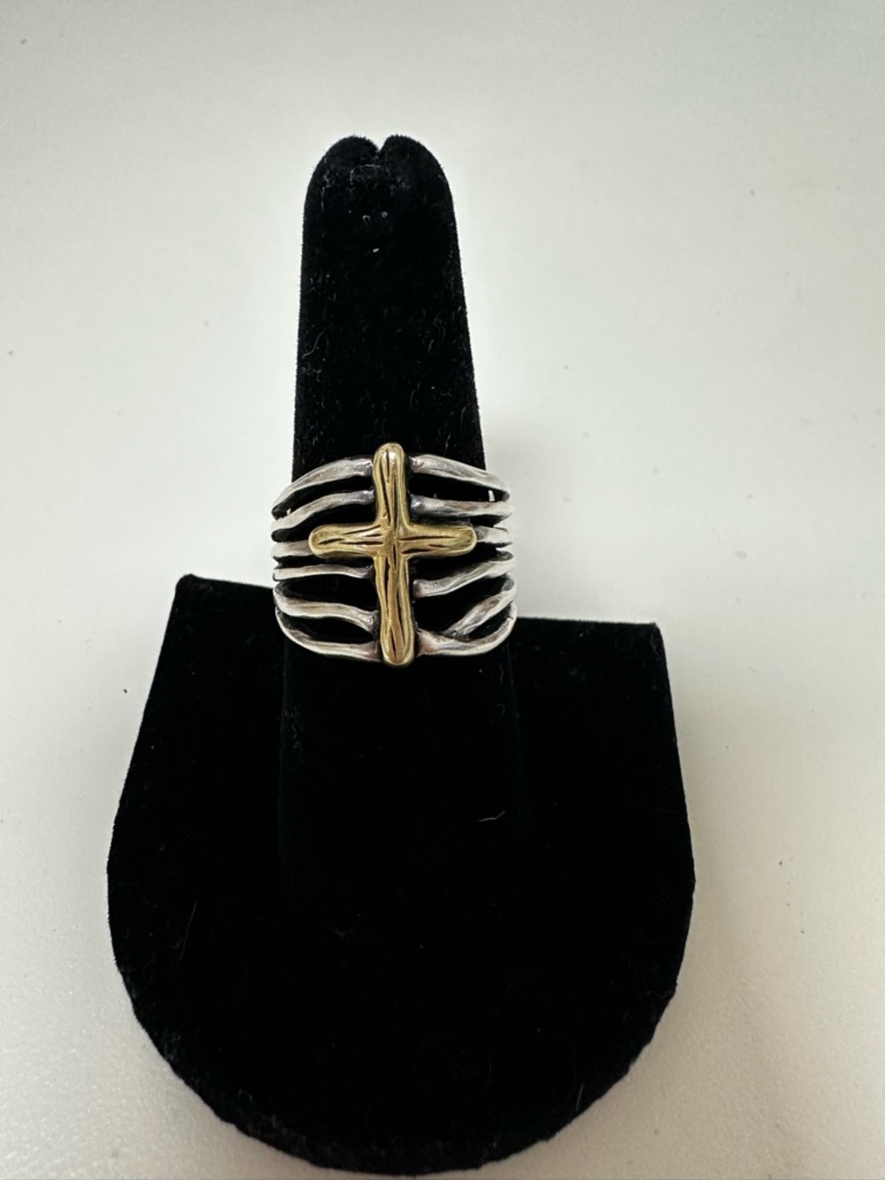 Grace & Heart Two-Tone Cross Statement Ring - Women Jewelry - Silver and Gold